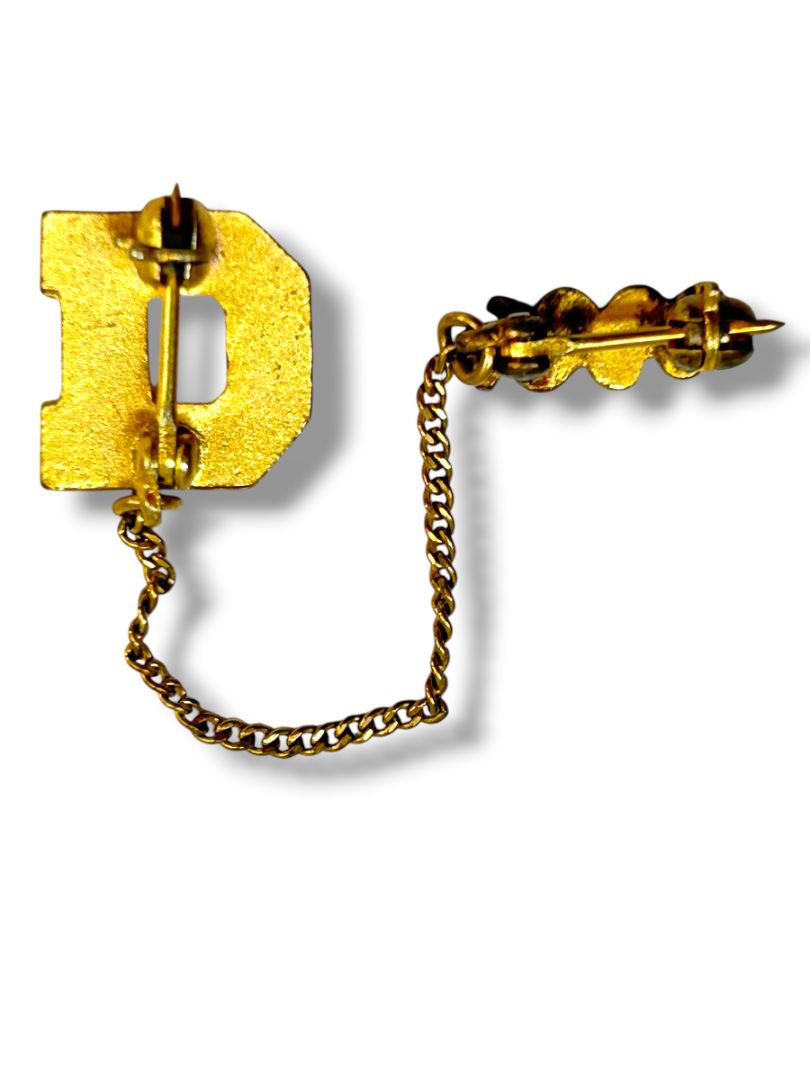 1960 Letter "D" Lapel Class Pin Goldtone Red Blue Enameled
