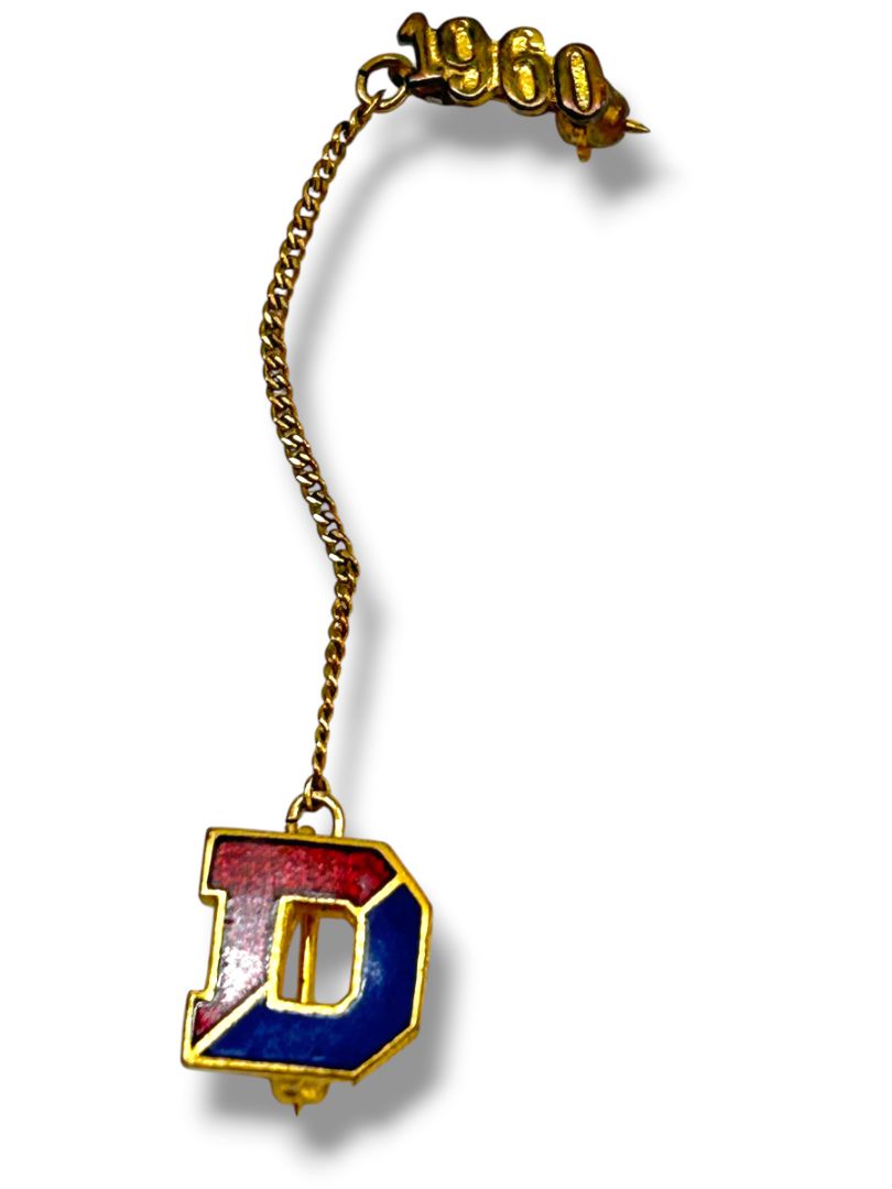 1960 Letter "D" Lapel Class Pin Goldtone Red Blue Enameled