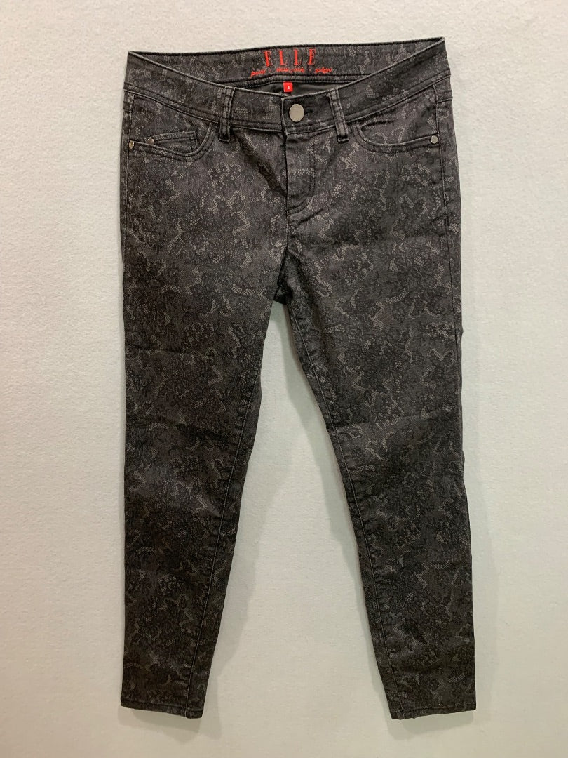 Size 8 Elle Womens Black Lace Print Skinny Jeans Stretch Denim