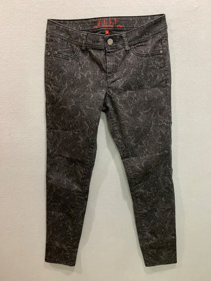 Size 8 Elle Womens Black Lace Print Skinny Jeans Stretch Denim