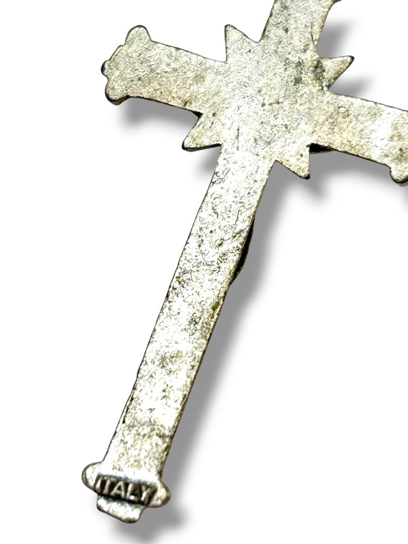 Vintage Light Blue Silvertone Rosary Beads Italy Necklace