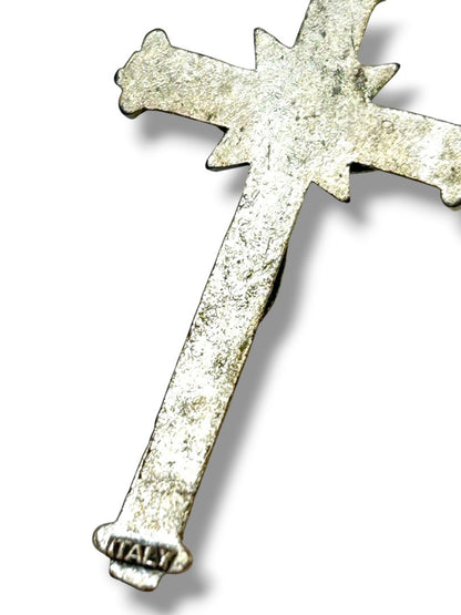Vintage Light Blue Silvertone Rosary Beads Italy Necklace