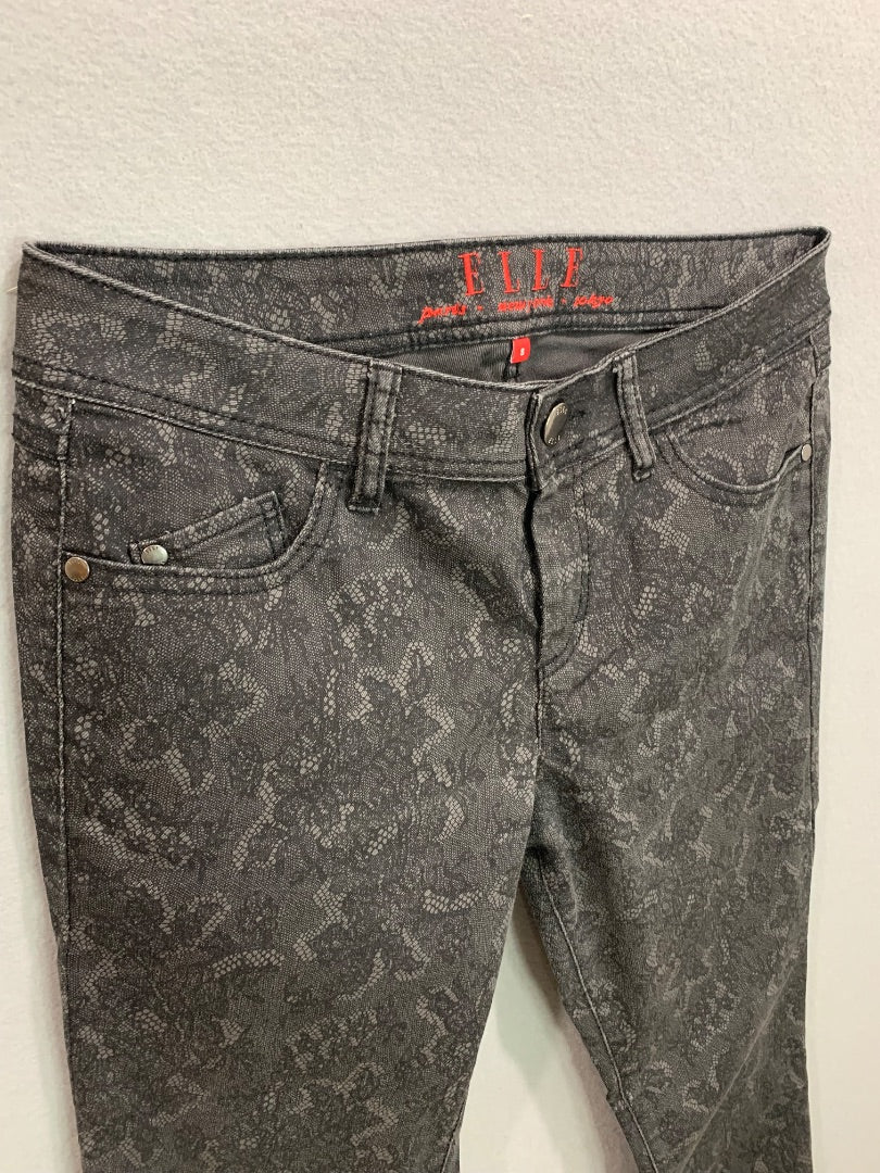 Size 8 Elle Womens Black Lace Print Skinny Jeans Stretch Denim