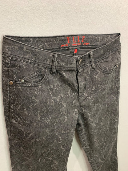 Size 8 Elle Womens Black Lace Print Skinny Jeans Stretch Denim