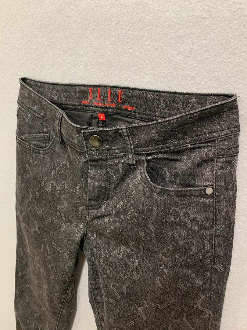 Size 8 Elle Womens Black Lace Print Skinny Jeans Stretch Denim