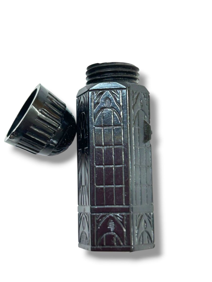 Vintage Holy Water Vial Black Resin Cathedral 2.2"