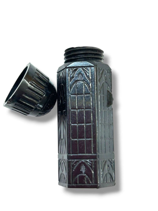 Vintage Holy Water Vial Black Resin Cathedral 2.2"