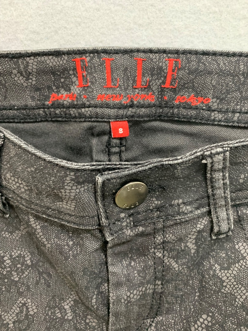 Size 8 Elle Womens Black Lace Print Skinny Jeans Stretch Denim