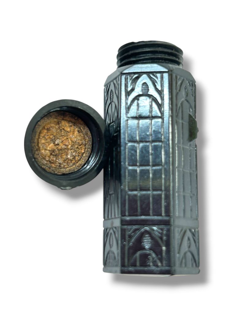 Vintage Holy Water Vial Black Resin Cathedral 2.2"
