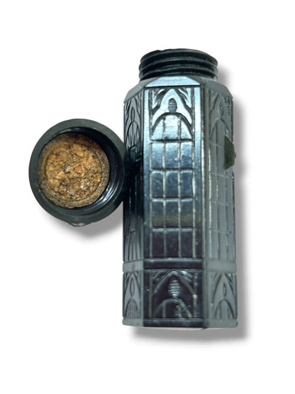 Vintage Holy Water Vial Black Resin Cathedral 2.2"