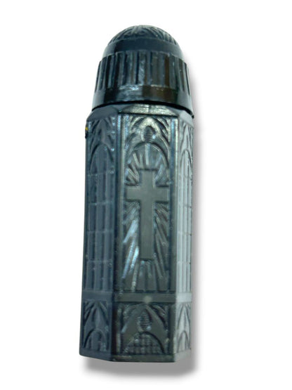 Vintage Holy Water Vial Black Resin Cathedral 2.2"