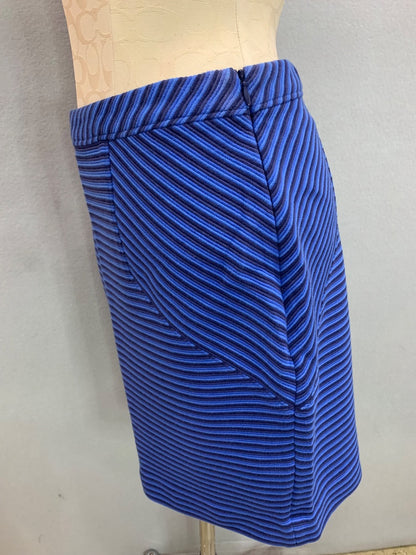 Size 6 Ann Taylor Blue Striped Side Zip Skirt 20" Length Textured Ponte Knit