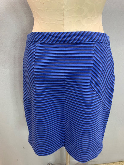 Size 6 Ann Taylor Blue Striped Side Zip Skirt 20" Length Textured Ponte Knit
