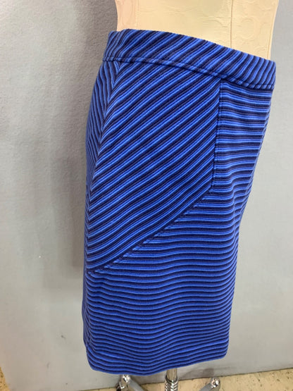 Size 6 Ann Taylor Blue Striped Side Zip Skirt 20" Length Textured Ponte Knit