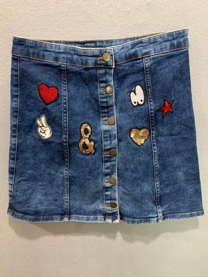 Size 6 Atmosphere Button Up Jean Skirt Denim Fun Patch Details