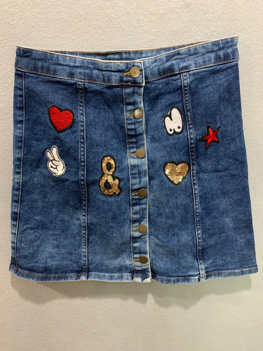 Size 6 Atmosphere Button Up Jean Skirt Denim Fun Patch Details