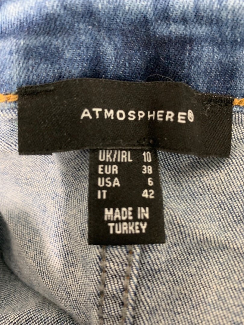 Size 6 Atmosphere Button Up Jean Skirt Denim Fun Patch Details