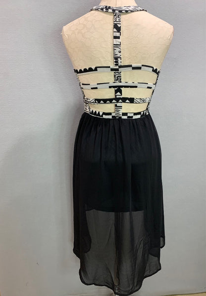 Medium Cecico Sundress Back Straps Open Hi Lo Hem Black White