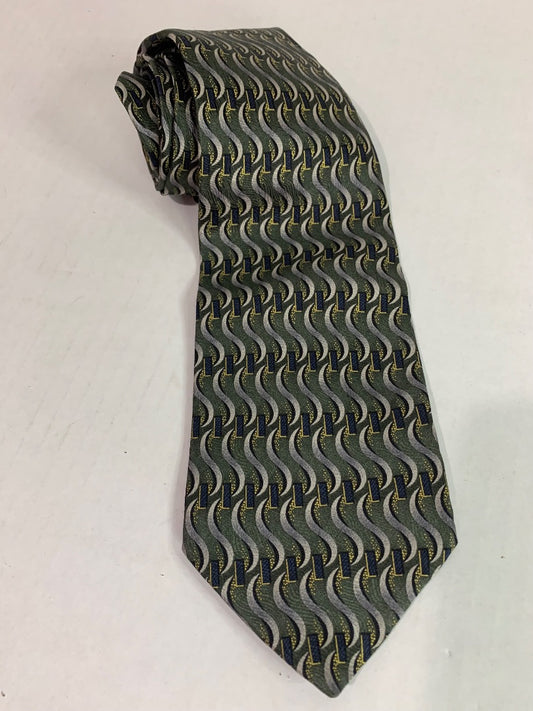 Today's Man Mens Silk Necktie 58"  Green Blue Silver Squiggles 4"