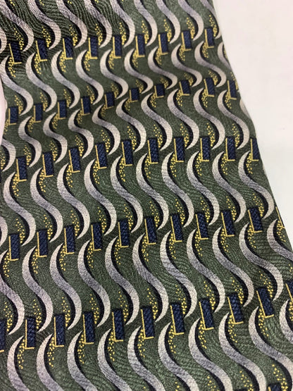 Today's Man Mens Silk Necktie 58"  Green Blue Silver Squiggles 4"