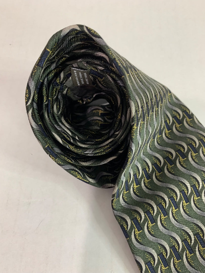 Today's Man Mens Silk Necktie 58"  Green Blue Silver Squiggles 4"