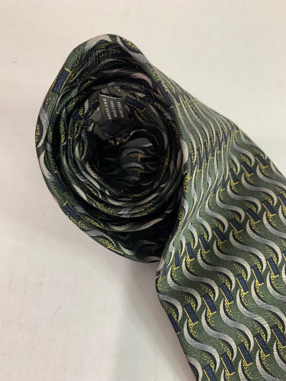 Today's Man Mens Silk Necktie 58"  Green Blue Silver Squiggles 4"