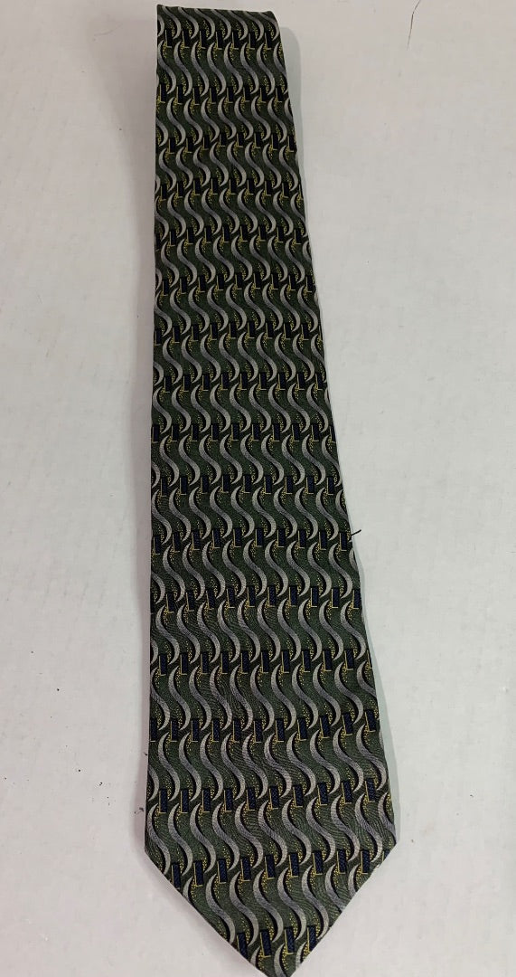Today's Man Mens Silk Necktie 58"  Green Blue Silver Squiggles 4"