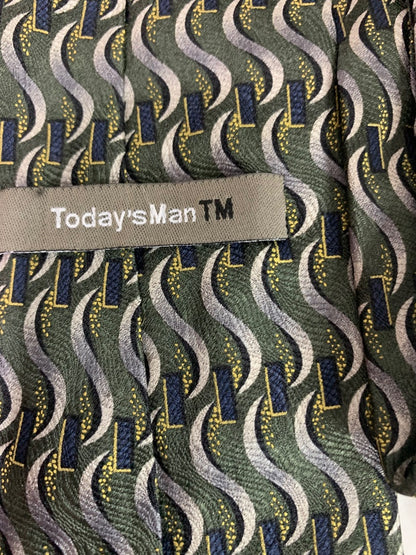 Today's Man Mens Silk Necktie 58"  Green Blue Silver Squiggles 4"