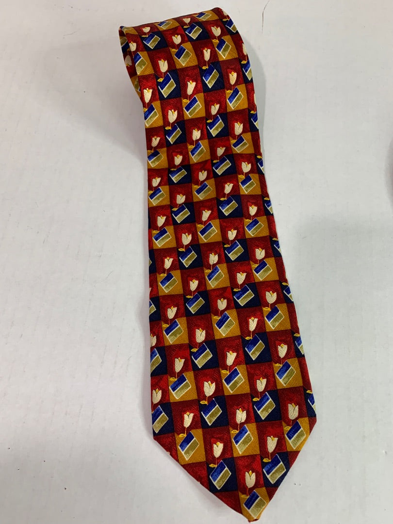 Robert Talbott Best of Class Mens Silk Necktie 58" Red Blue Print 4"