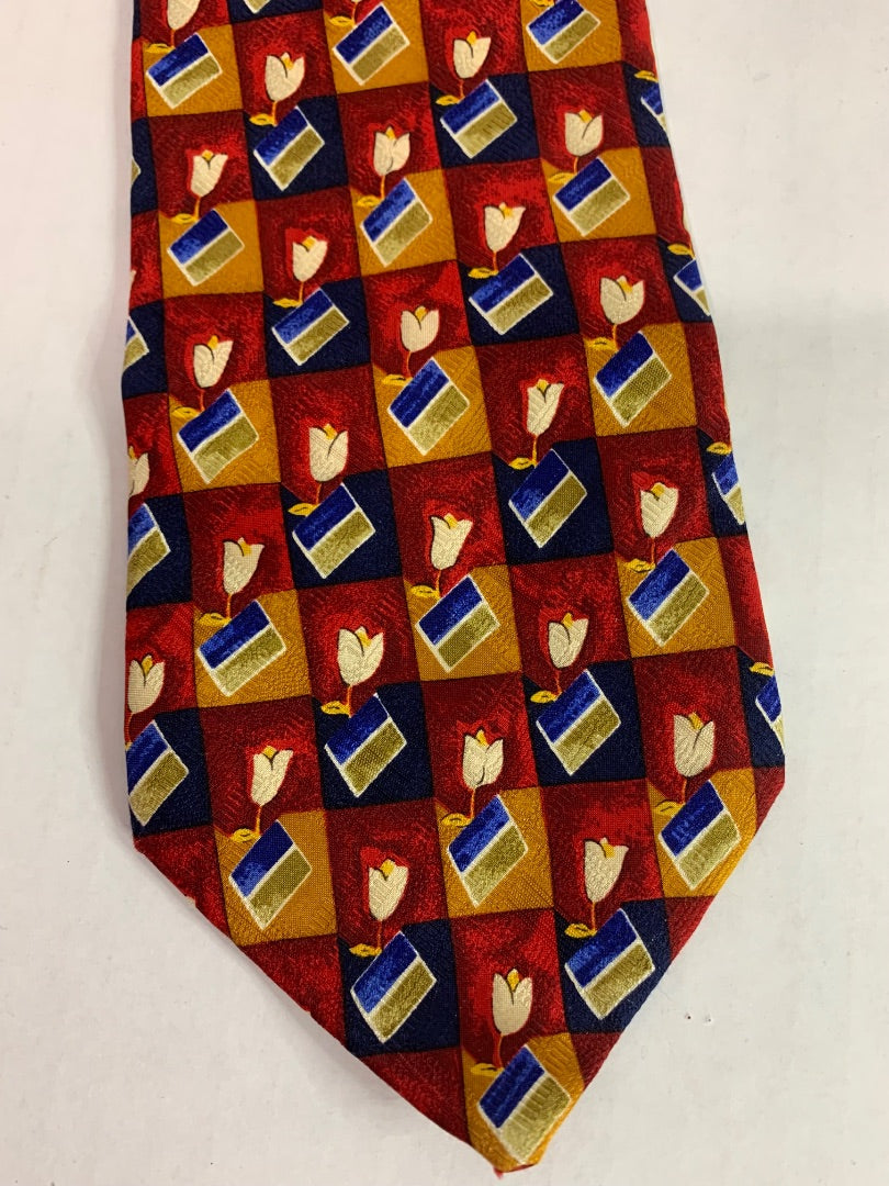 Robert Talbott Best of Class Mens Silk Necktie 58" Red Blue Print 4"
