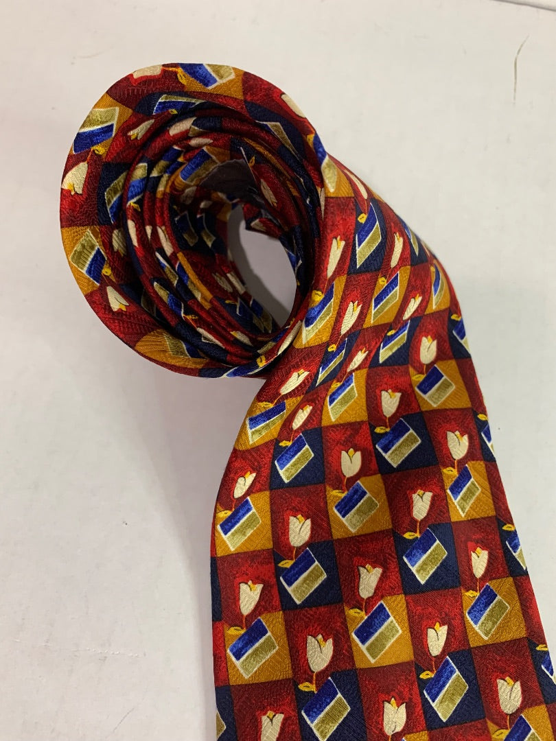 Robert Talbott Best of Class Mens Silk Necktie 58" Red Blue Print 4"