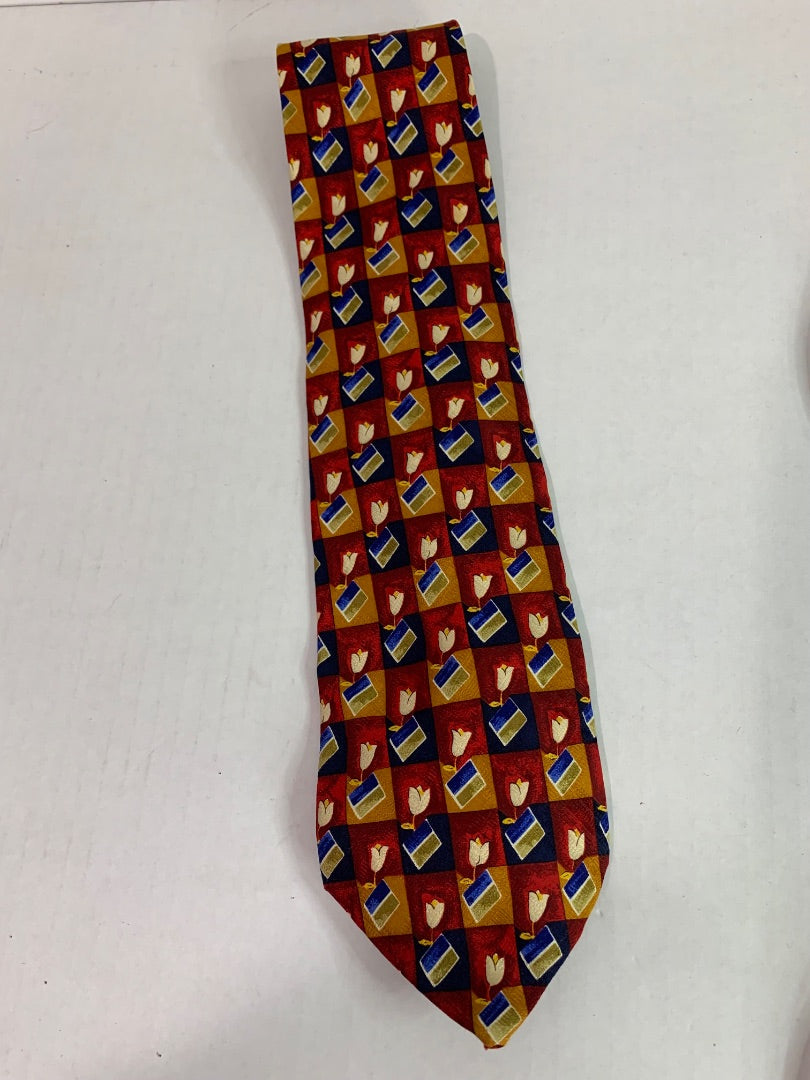 Robert Talbott Best of Class Mens Silk Necktie 58" Red Blue Print 4"