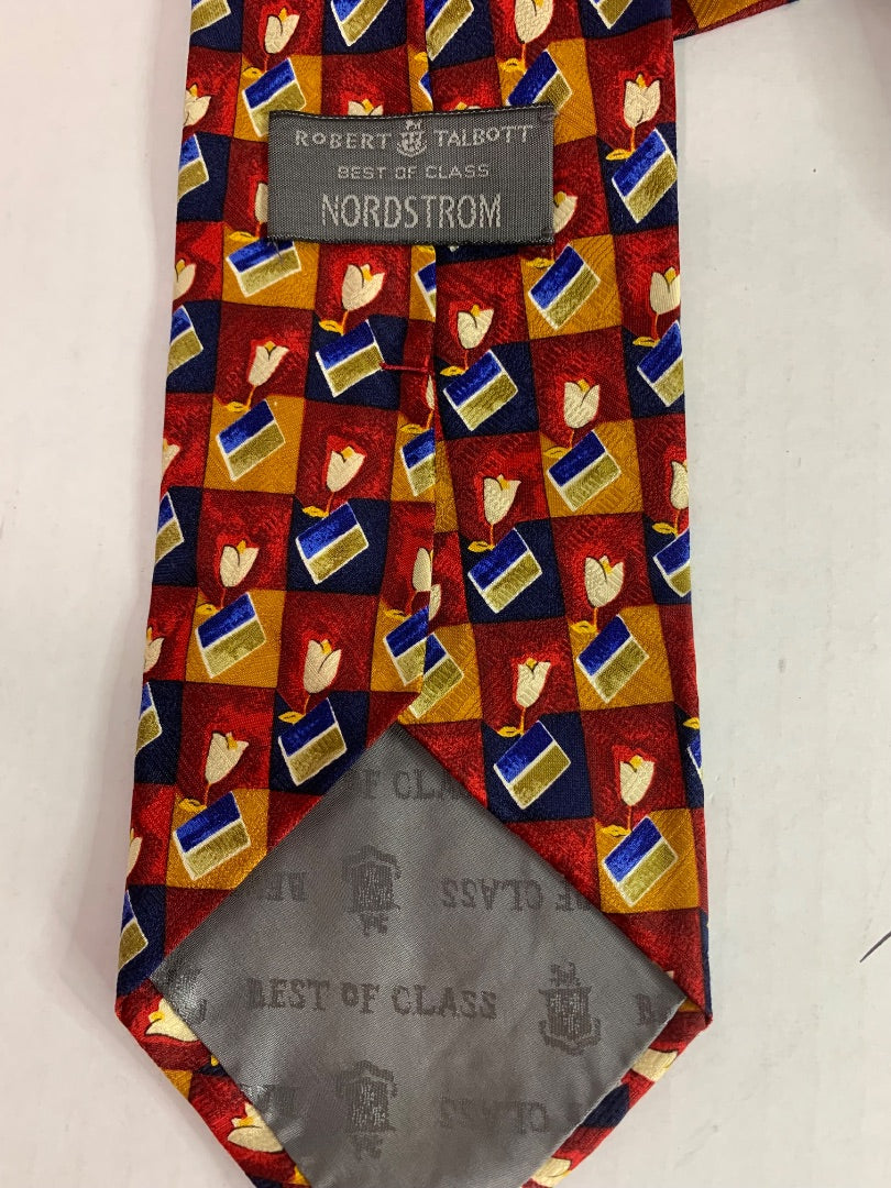 Robert Talbott Best of Class Mens Silk Necktie 58" Red Blue Print 4"
