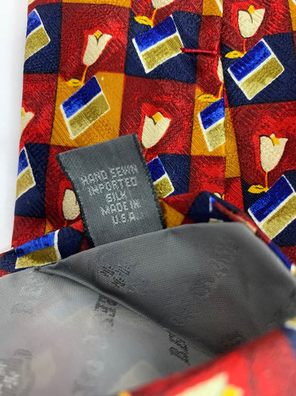 Robert Talbott Best of Class Mens Silk Necktie 58" Red Blue Print 4"