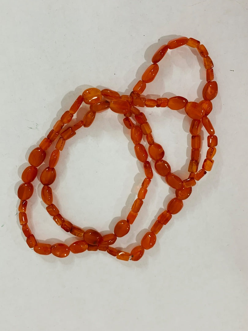 Carnelian Stone Beaded Strand String Necklace 28" Overhead No Clasp
