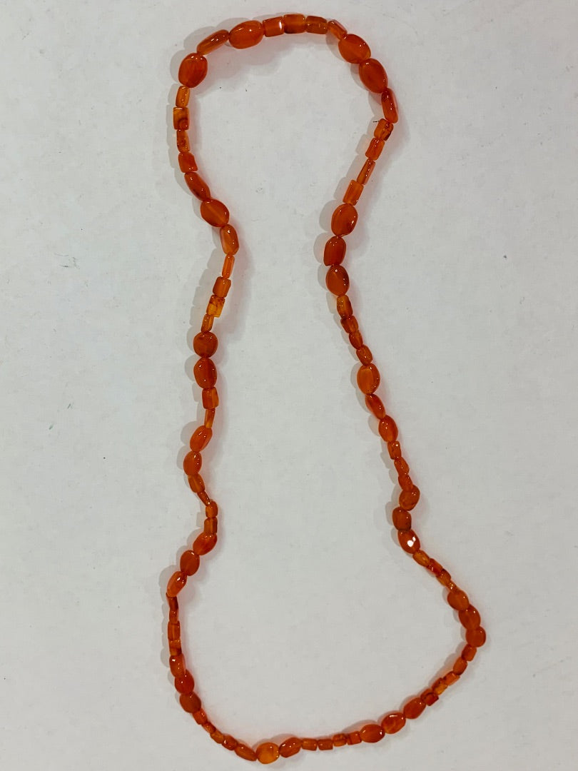 Carnelian Stone Beaded Strand String Necklace 28" Overhead No Clasp