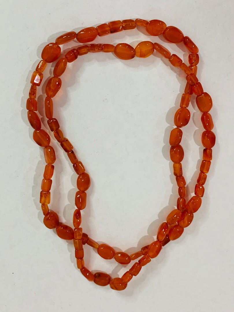 Carnelian Stone Beaded Strand String Necklace 28" Overhead No Clasp