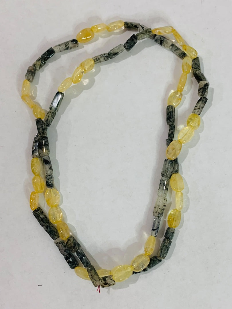 Citrine and Quartz Stone Beaded Strand String Necklace 28" Overhead No Clasp