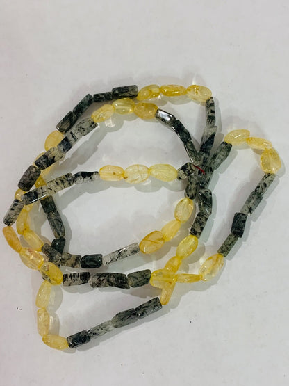 Citrine and Quartz Stone Beaded Strand String Necklace 28" Overhead No Clasp