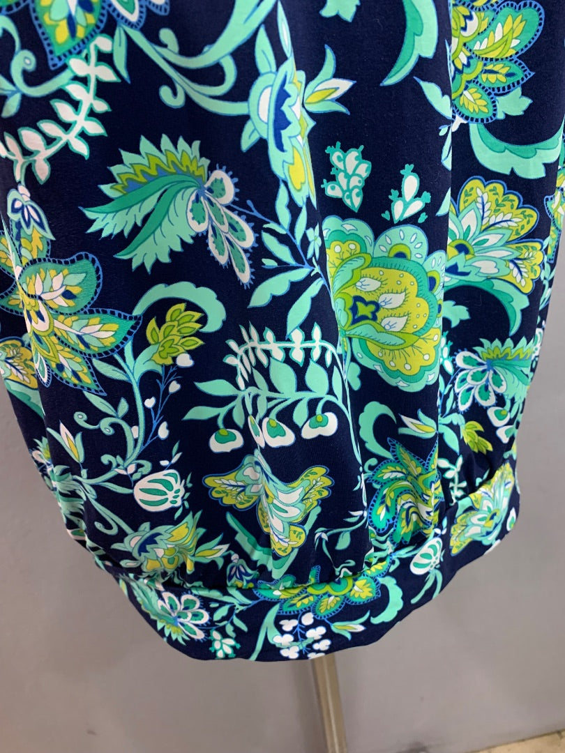 Size 10 Lands End Beach Living Tankini Top Swimsuit Blouson Blue Aqua Floral