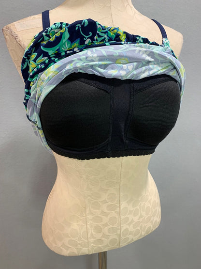 Size 10 Lands End Beach Living Tankini Top Swimsuit Blouson Blue Aqua Floral