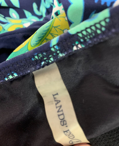 Size 10 Lands End Beach Living Tankini Top Swimsuit Blouson Blue Aqua Floral