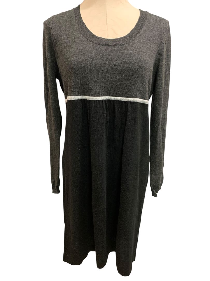 Large Loft Gray Black Colorblock Sweater Dress Wool Blend