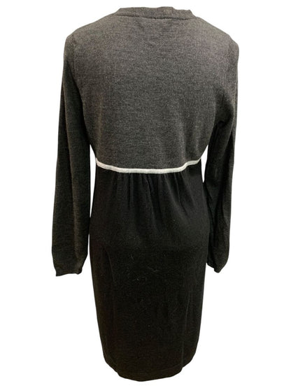 Large Loft Gray Black Colorblock Sweater Dress Wool Blend