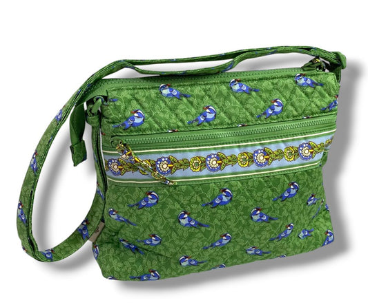 Vera Bradley Original Zip Hipster Green Birds Crossbody Bag