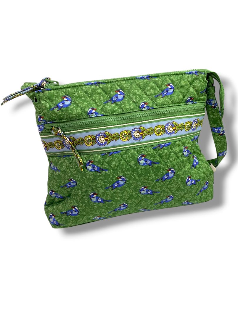 Vera Bradley Original Zip Hipster Green Birds Crossbody Bag