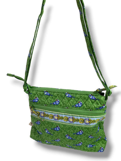 Vera Bradley Original Zip Hipster Green Birds Crossbody Bag