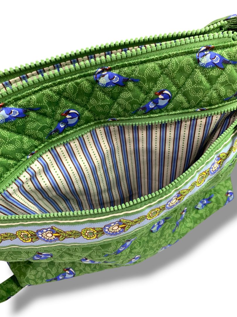 Vera Bradley Original Zip Hipster Green Birds Crossbody Bag