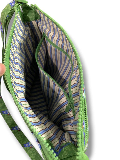 Vera Bradley Original Zip Hipster Green Birds Crossbody Bag