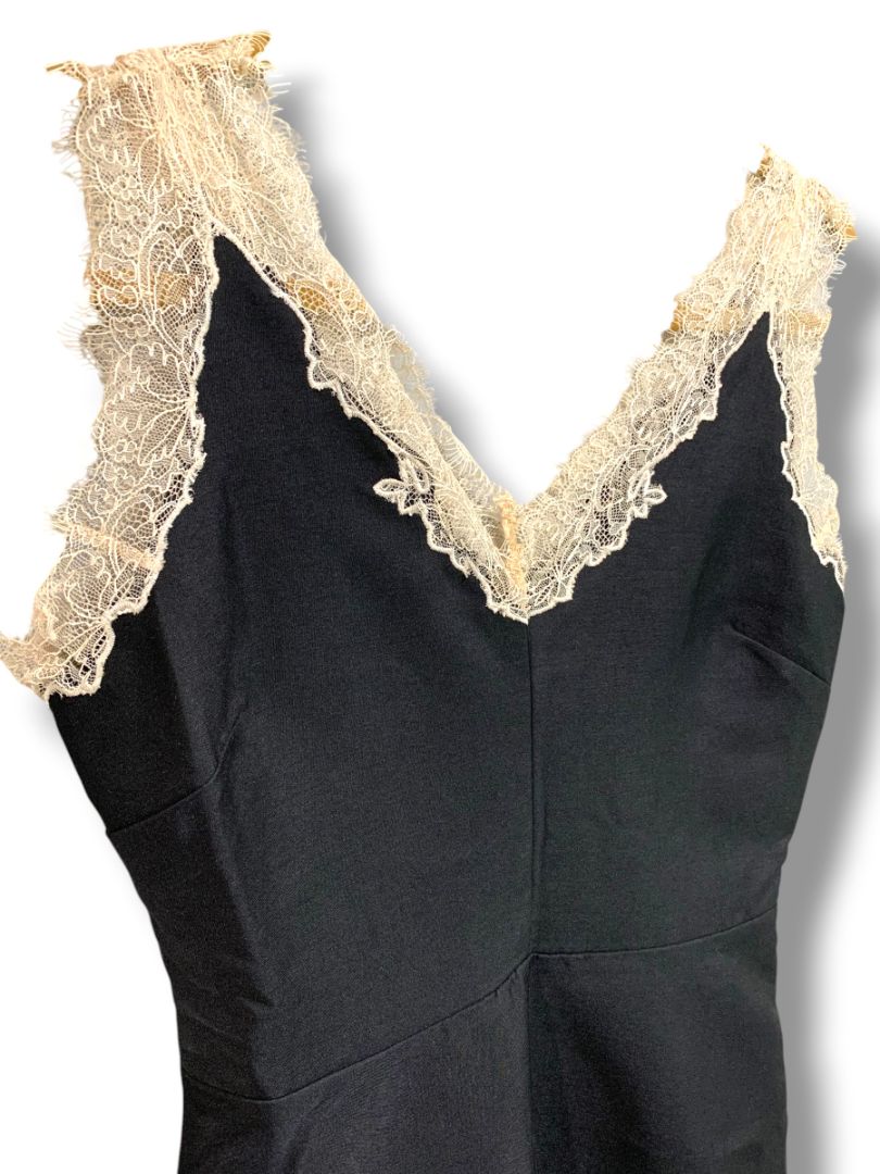 Small Adelyn Rae Black A-Line Dress Ecru Lace Trim Party